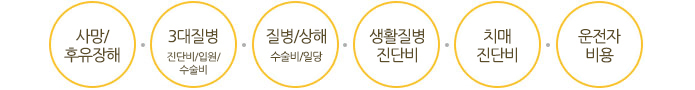 3대질병 / 수술비 / 일당 / 재진단암 / 뇌졸중 / 골절 / 항암치료비