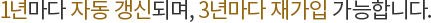 1년마다 자동 갱신되며, 3년마다 재가입 가능합니다.